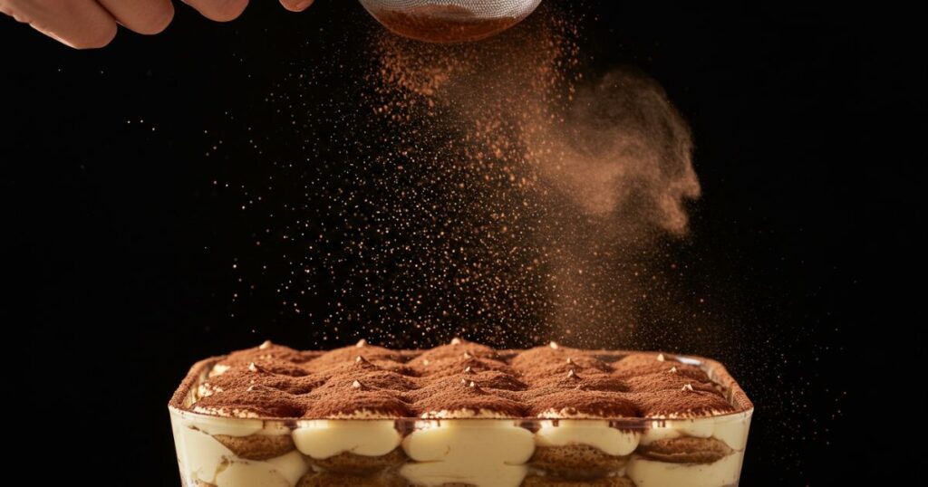 Artistic Cocoa Dusting Over Tiramisu