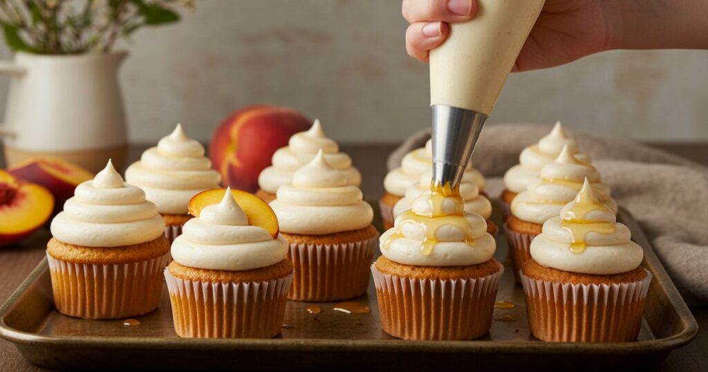 Cream Cheese Frosting on honey peach cupcake
