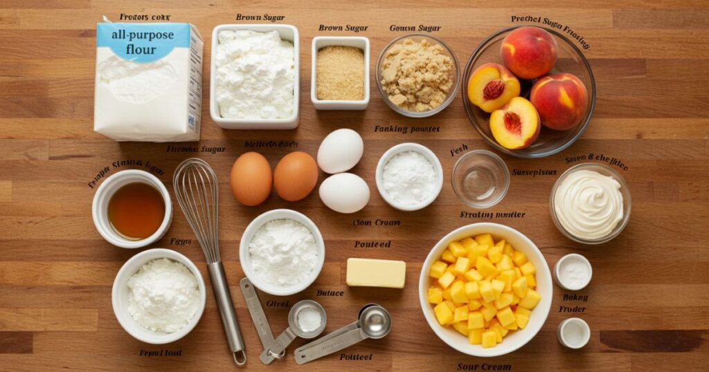 ingrediants of Peach Cake with Brown Sugar