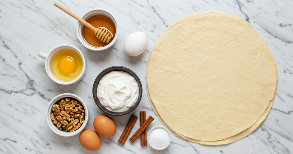 ingredients of Greek Honey Pie or Melopita