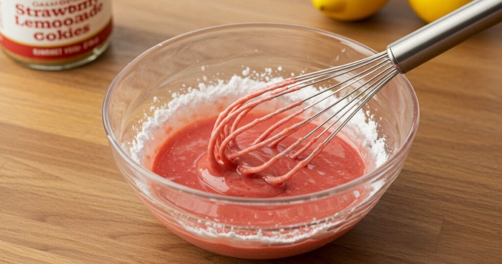 mixing the ingredients of Strawberry Lemonade Cookies
