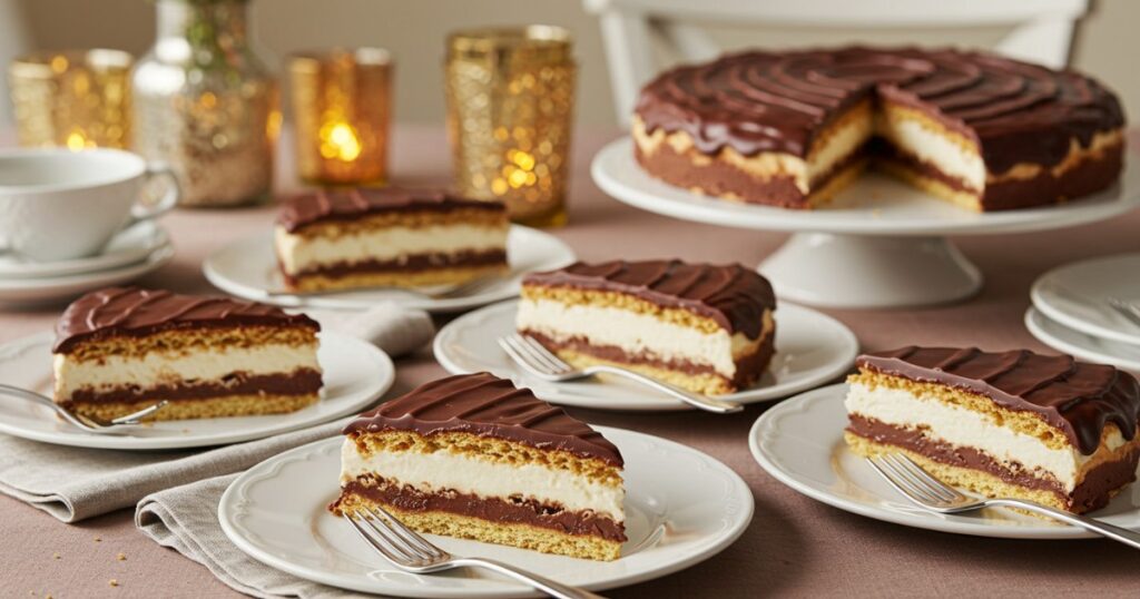 presentation of No-Bake chocolate eclair cake