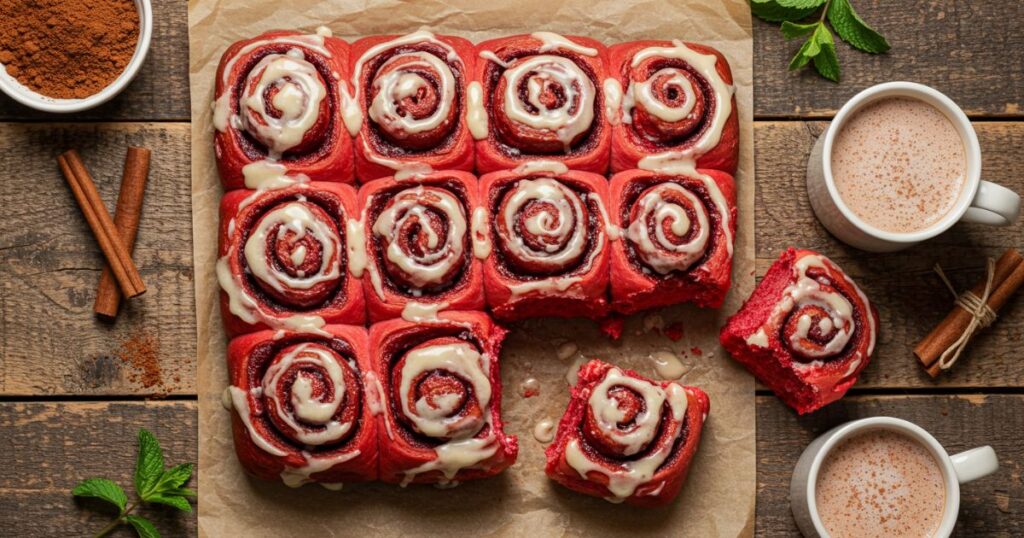 presenting Red Velvet Cinnamon Rolls