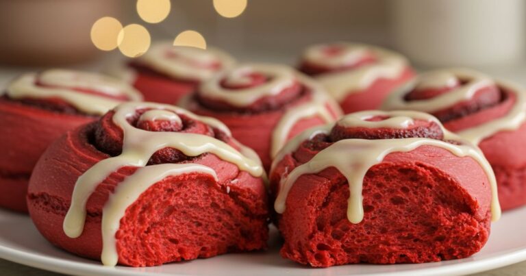 serving of Red Velvet Cinnamon Rolls