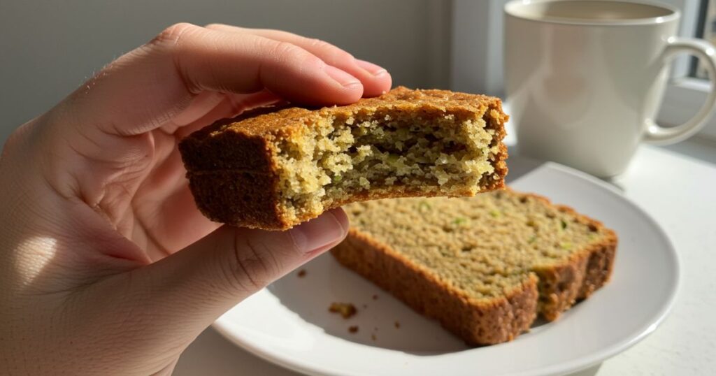 A Warm Slice of Zucchini Bread with a Cup of Coffee