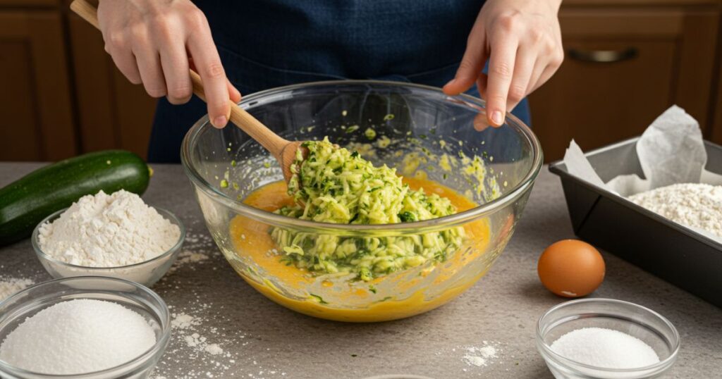Baker Mixing Ingredients for Zucchini Bread