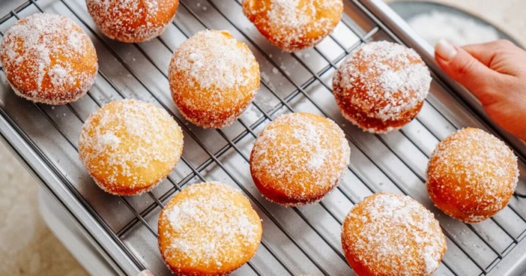 Baking of Bavarian cream donuts