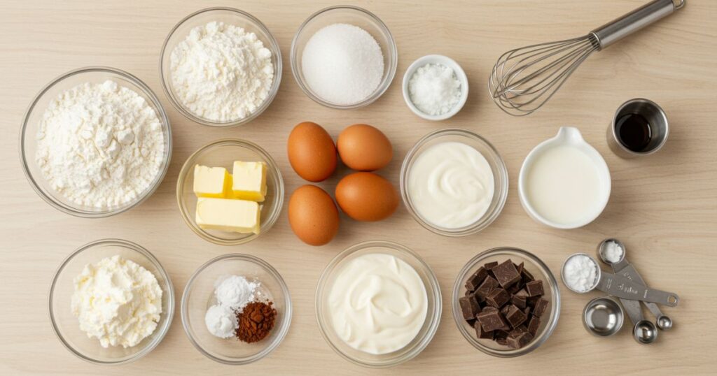 Boston Cream Cupcake Ingredients Flat Lay