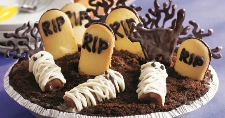 Close-up of Halloween Graveyard Cake