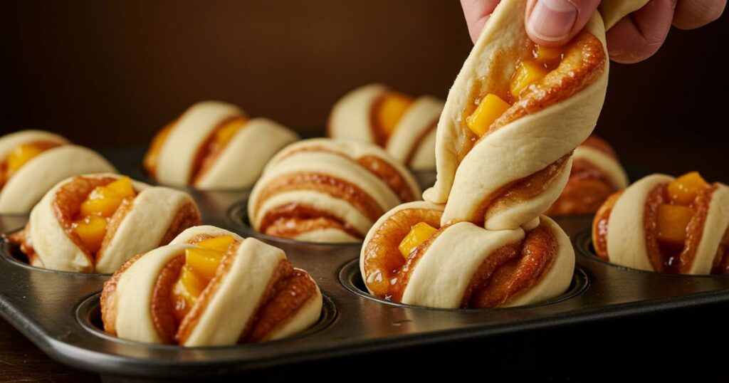 Filling and Shaping Sweet Peach Pie Cruffin Magic