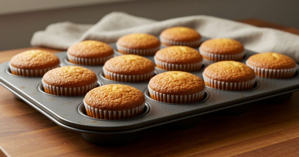 Freshly Baked Vanilla Cupcakes in tray