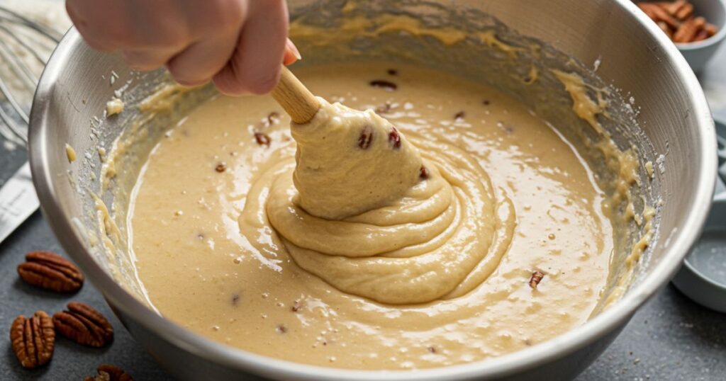 Mixing Butter Pecan Cake Batter