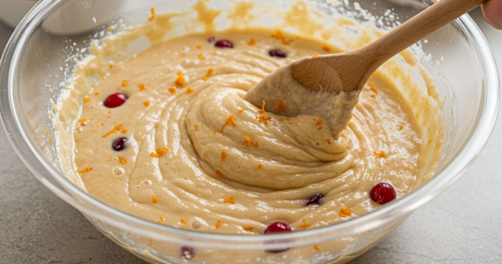 Mixing Cranberry Orange Muffin Batter