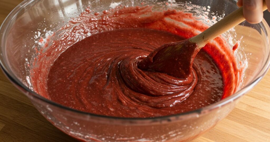 Mixing Red Velvet Cake Batter