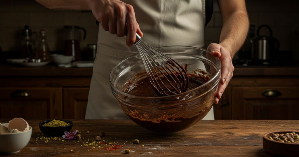 Mixing ingredients for Dubai Chocolate Brownies