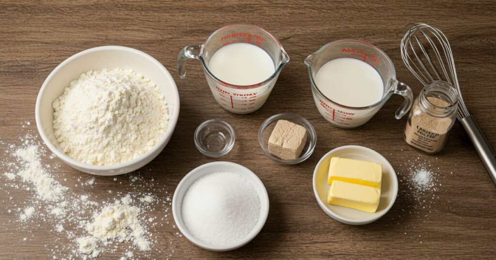 Overhead View of Homemade Korean Milk Cream Donuts with Ingredients