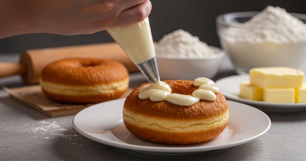 Piping Cream into a Fluffy Korean Milk Donu