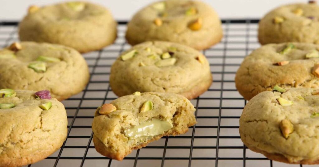 Pistachio Cream Cookies on cooling rack