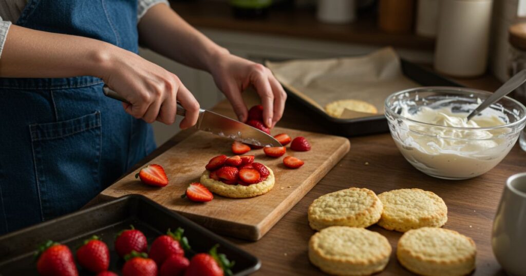 Preparing Strawberry Shortcake in the Kitchen