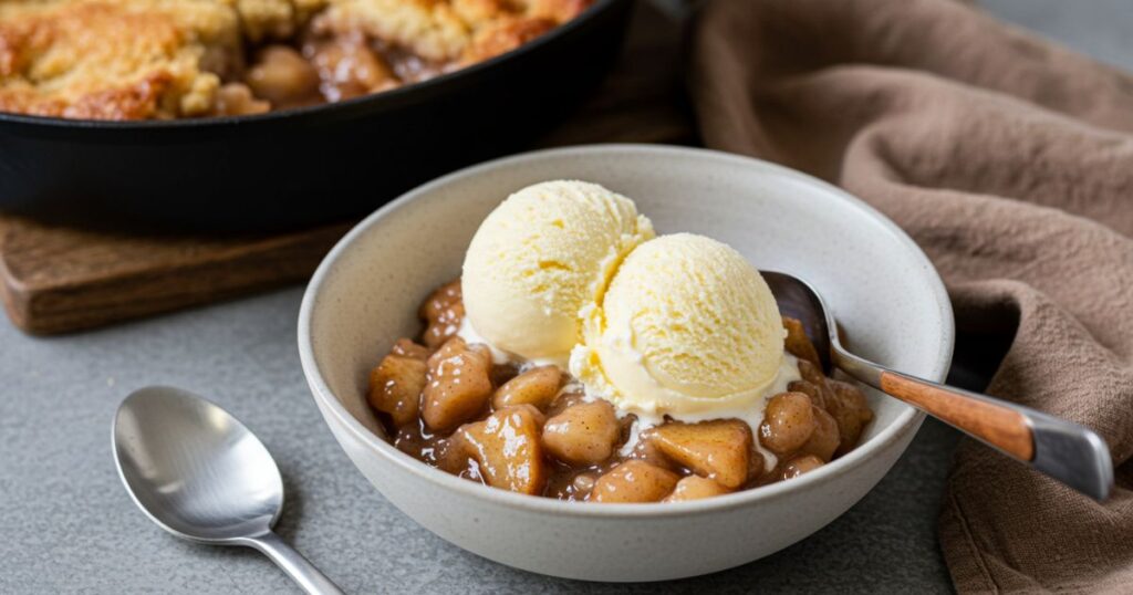 Serving Apple Cobbler with Ice Cream