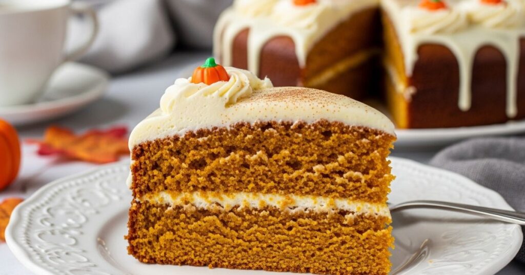 Slice of Spiced Pumpkin Halloween Cake