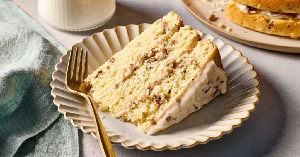 Sliced Butter Pecan Cake on Plate
