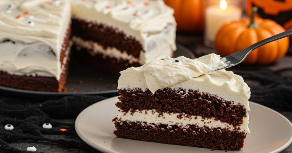 Sliced Devil’s Food Halloween Cake