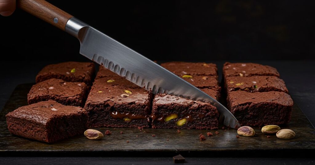 Slicing Dubai Chocolate Brownies