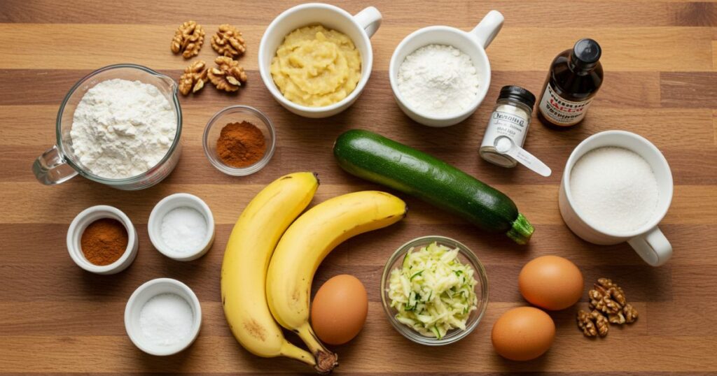 ingredients for Banana Zucchini Muffin Batter