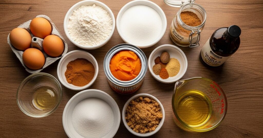 ingredients for Spiced Pumpkin Halloween Cake