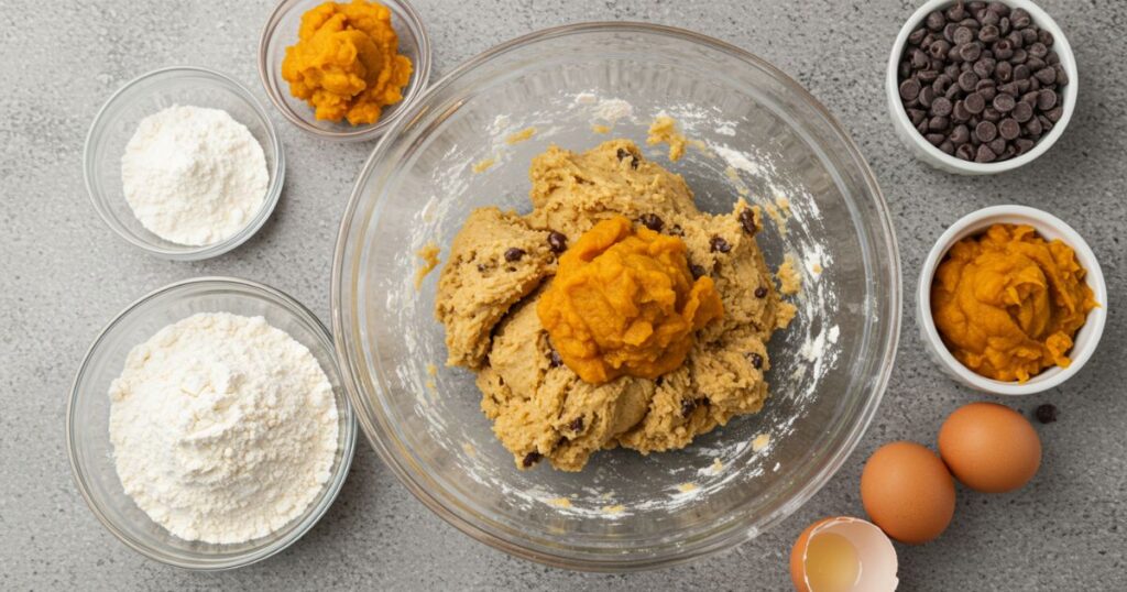 mixing of ingredients for pumpkin chocolate chip cookies