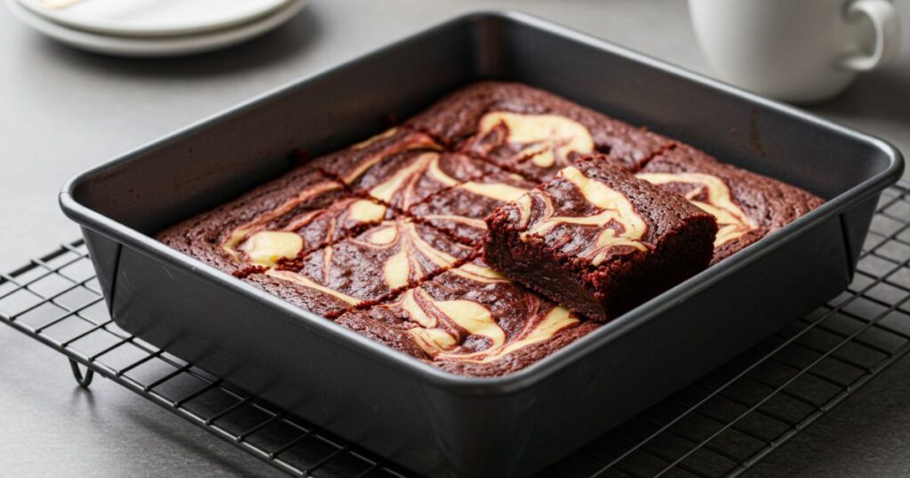serving red velvet cheesecake Brownie