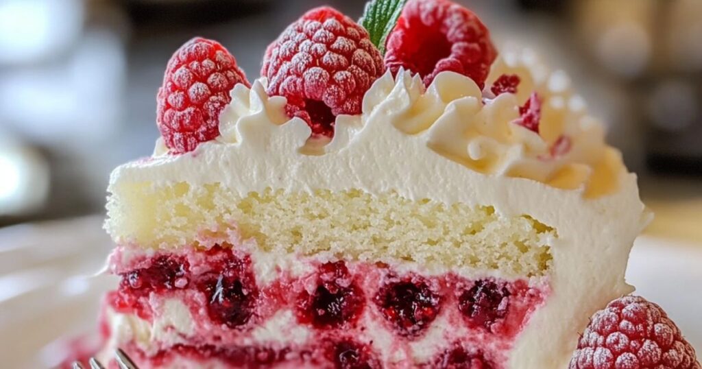 sliced White Chocolate Raspberry Dream Cake