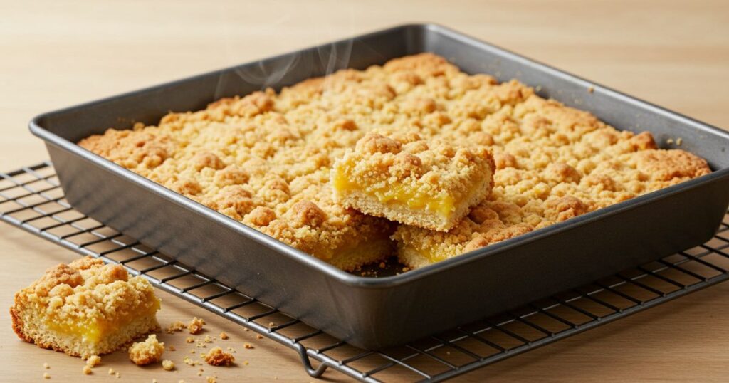 Baked Lemon Crumb Bars Cooling in Pan
