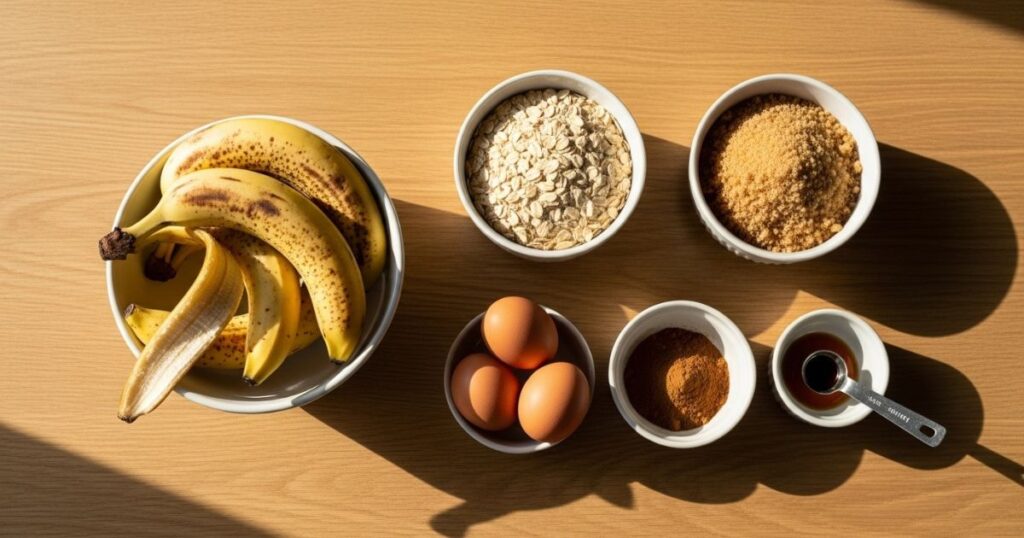 Banana Oatmeal Bar Ingredients on Table