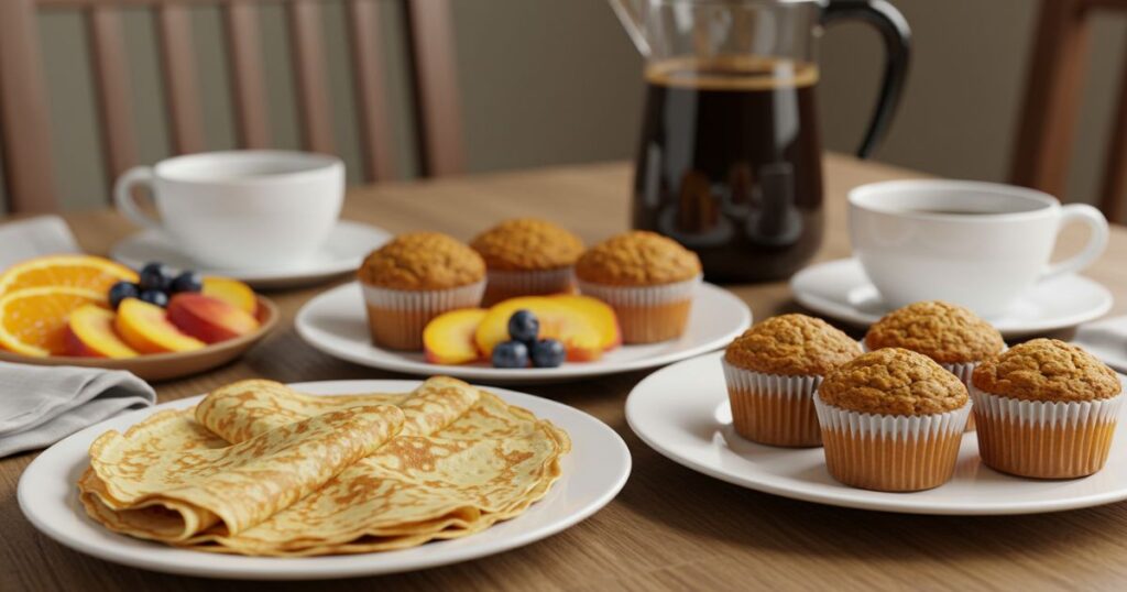 Brunch Spread with Crepes and Muffins