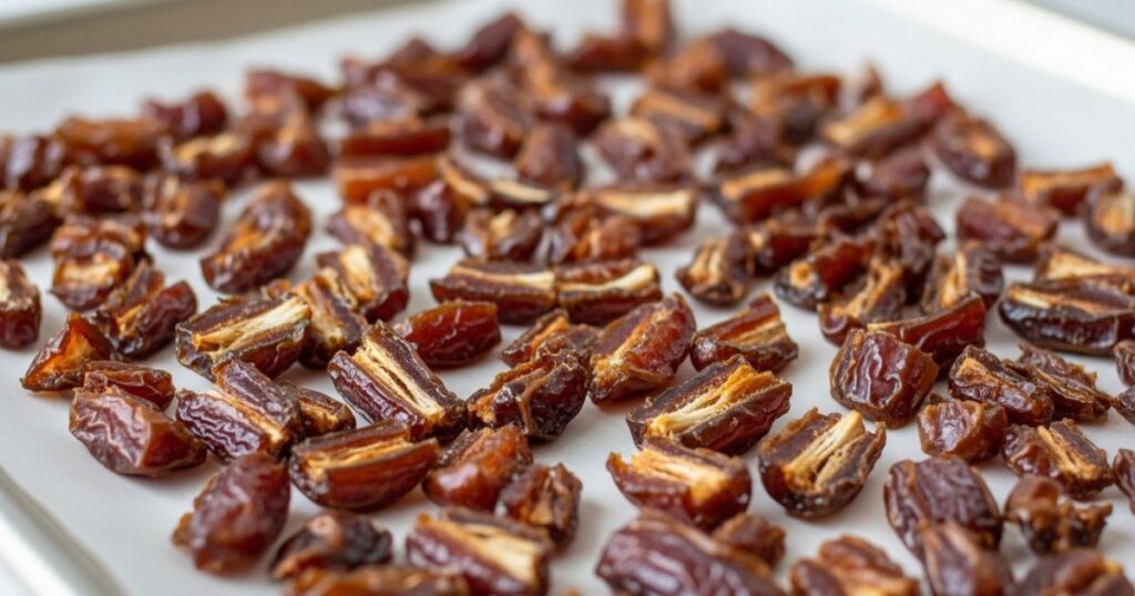Chopped Dates Layer on Baking Tray