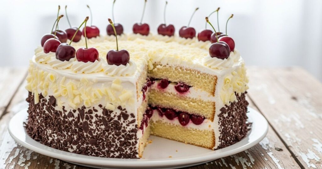 Decorating White Forest Cake with Cherries