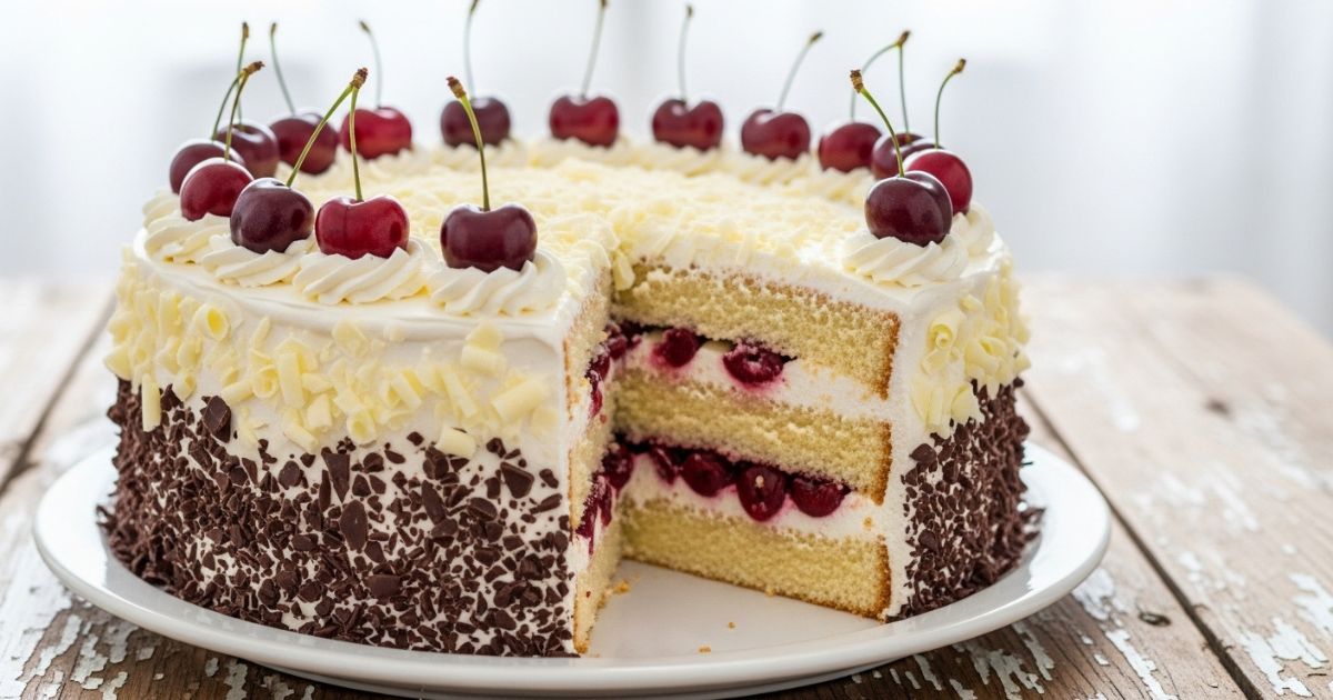 Decorating White Forest Cake with Cherries