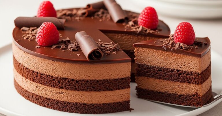 Finished Chocolate Mousse Cake with Glossy Topping