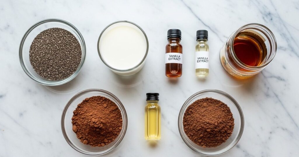 Ingredients for High Protein Chocolate Chia Pudding