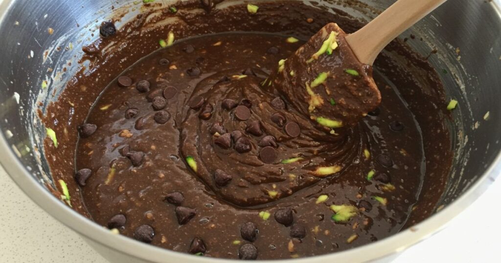 Mixing Chocolate Zucchini Cake Batter