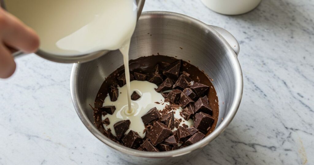 Pouring Cream Over Chocolate