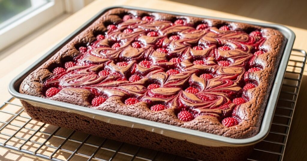 Raspberry swirl brownies cooling after baking