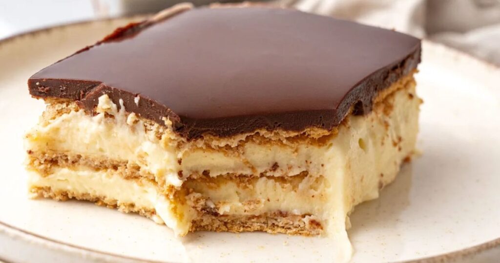 Slice of Creamy Chocolate Eclair Cake