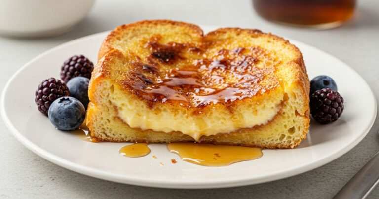 Slice of Crème Brûlée French Toast on Plate