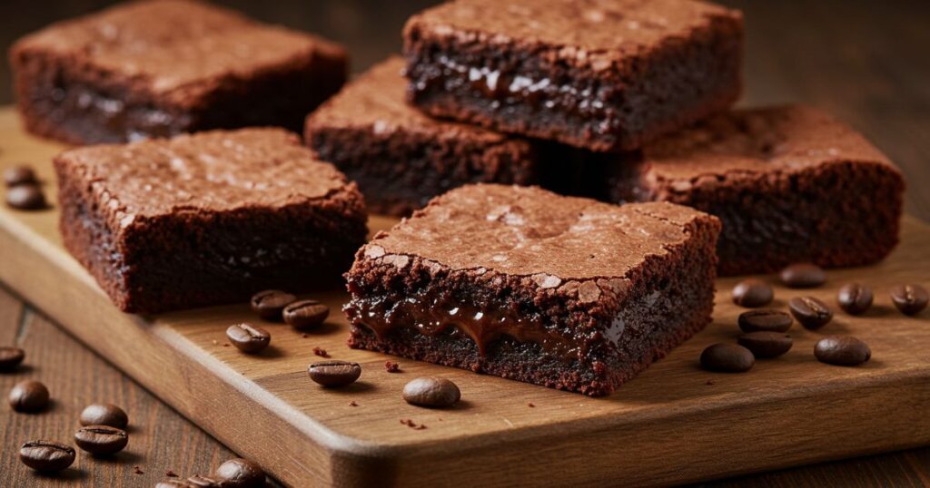 Sliced Brown Butter Espresso Brownies on Board