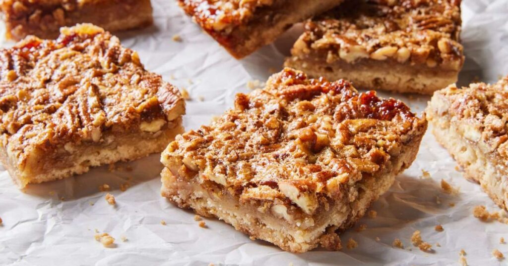 Sliced Pecan Pie Bars Ready to Serve