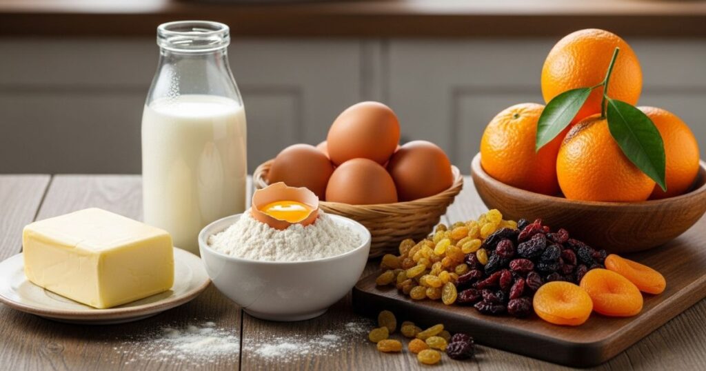 Baking ingredients for festive Christmas bread
