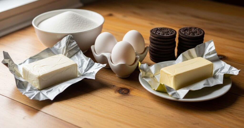 Baking ingredients for sugar cookie cheesecake